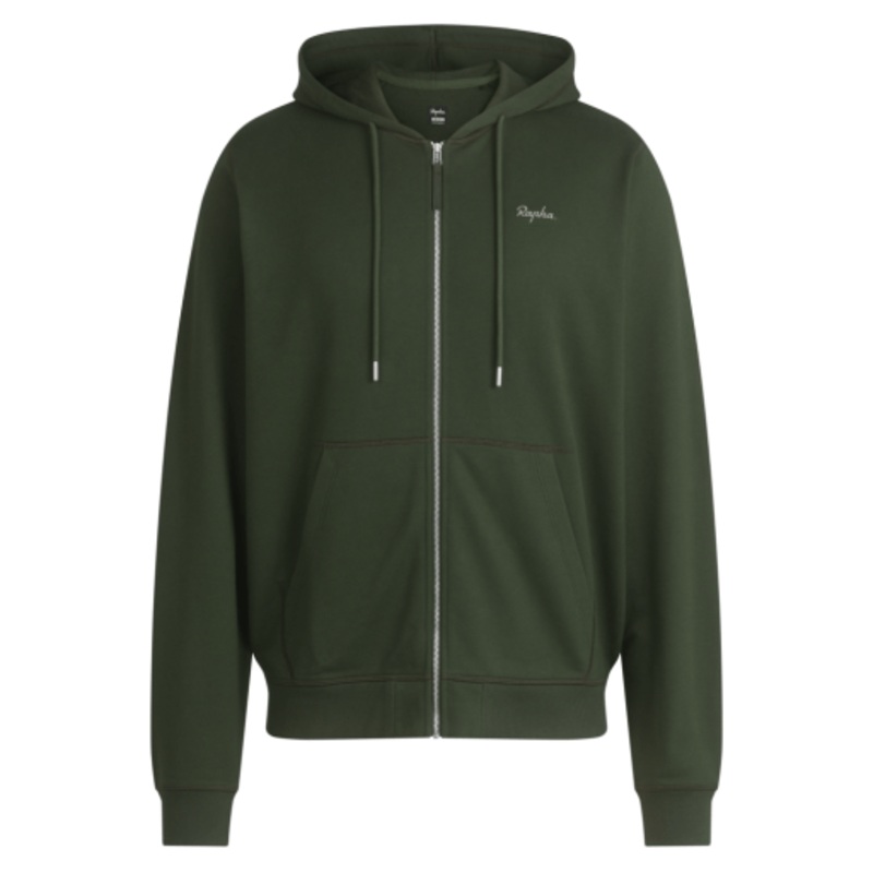 Rapha Men’s Cotton Zip Hoodie Olive Green/Olive Green