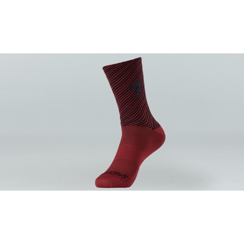 Soft Air Tall Logo Road Sock Specialized Crimson/Black Stripe