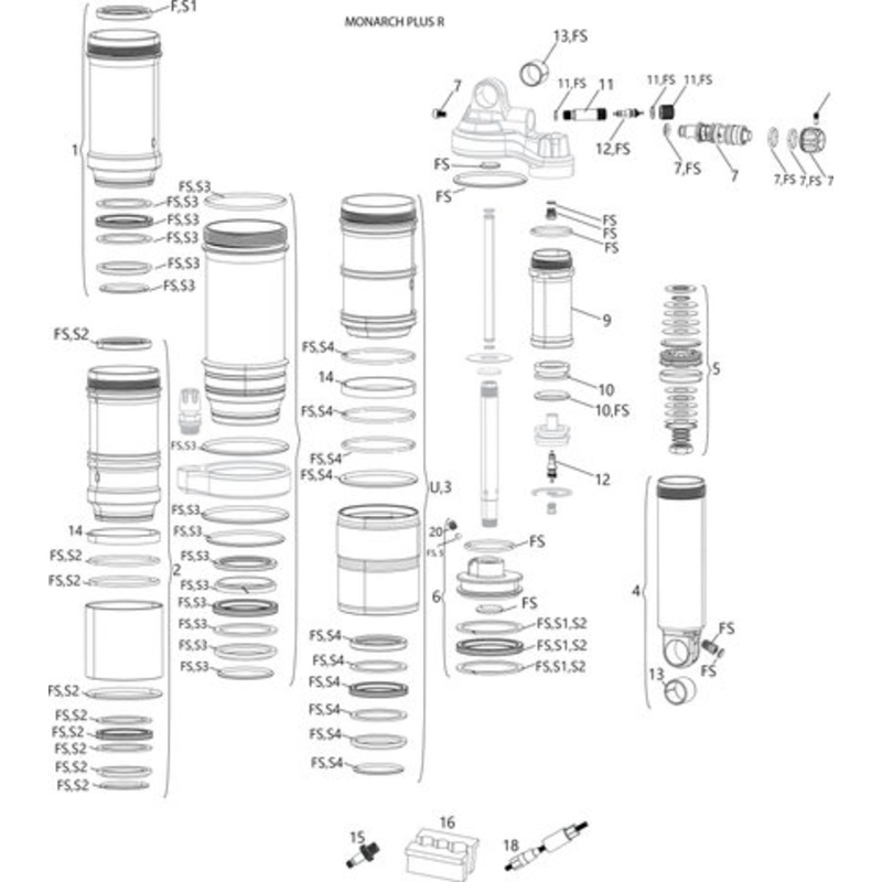 RockShox Monarch Plus R Spare Parts (B1-B4 / 2014-2020)
