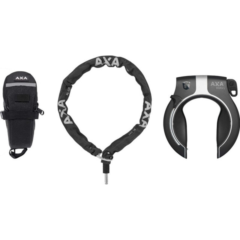Axa Victory Frame Lock   RLC 100 Plug-In Chain   Saddle Bag Set