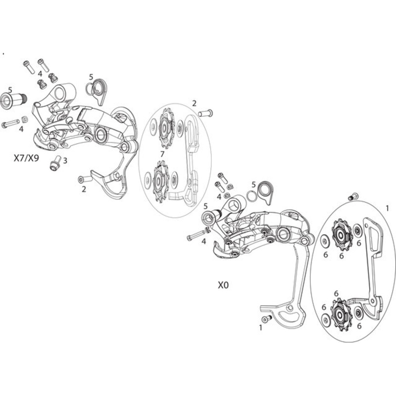 SRAM X0 / X9 / X7 Type 2/2.1 2×10 Rear Derailleur Spare Parts